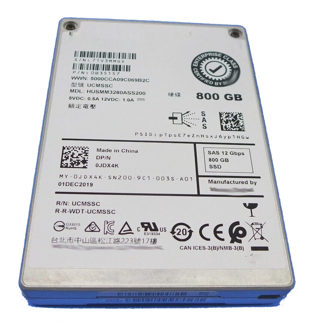 4D43D 480GB SAS 12Gbps Read Intensive MLC 2.5in External SSD New HUSMR3280ASS200 for PowerEdge Server