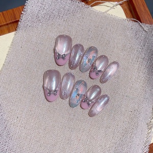 กระจกเปลือยโปร่งใสแบบลอกออกได้สีชมพูล้วนงานแฮนด์เมดแบบทำมือ10ชิ้นแบบกดติดเล็บสามารถลอกออกได้ - Product Image 2