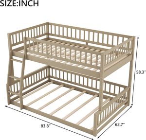 Lit superposé XL Queen avec échelle et barrières de sécurité, couleur noyer, en bois de pin, convertible en <span class=keywords><strong>2</strong></span> <span class=keywords><strong>lits</strong></span> plateforme <span class=keywords><strong>séparés</strong></span>, sans sommier - Product Image 3