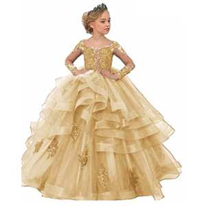 Abiti da ragazza di fiori all'uncinetto in pizzo di poliestere per matrimoni o collo di raso lungo pavimento 3D Appliques stile Preppy abito da ballo per <span class=keywords><strong>bambini</strong></span> - Product Image 3