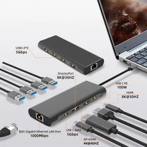 고품질 도킹 스테이션 USB C to PD 충전 Rj45 USB 3.0 어댑터 알루미늄 합금 9 포트 허브