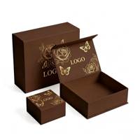 Boîtes en papier rigide brun chocolat avec logo personnalisé pour cadeau, fermeture magnétique, emballage de luxe en feuille d'or pour bijoux, cosmétiques, parfums