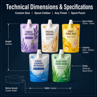 Pochette souple personnalisée avec bec verseur, sachet d'emballage liquide autoportant avec bouchon verseur 50ml 250ml 1L rechargeable pour jus et détergent