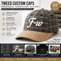 Gorra de Béisbol Personalizada de Tweed a Cuadros con Visera de Gamuza y Logotipo Bordado en Relieve, Venta al Por Mayor OEM