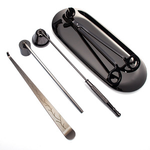 <b>Candle</b> Extinguisher Tool <b>Set</b> 5 Piece Stainless Steel Smokeless Wick Trimmer Hook Oval Gun Black Hand Tools - Product Image 3