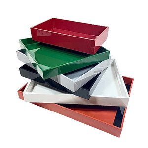 Plateau rectangulaire en laque émeraude élégant, plateaux décoratifs avec une brillance intense pour une réception et un style élégants - Product Image 4