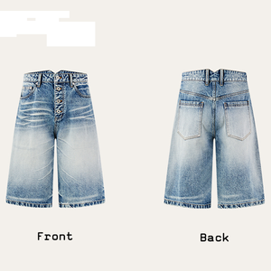 Nuovo arrivo all'ingrosso di alta qualità custom jorts casual jeans larghi hip hop pantaloni <span class=keywords><strong>corti</strong></span> <span class=keywords><strong>Bermuda</strong></span> pantaloncini in denim da <span class=keywords><strong>uomo</strong></span> - Product Image 5