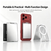 Tarjetero Magnético con Espejo y Soporte, 2 Ranuras para Tarjetas, Diseño Plegable para Accesorios de Celulares, Venta al Por Mayor