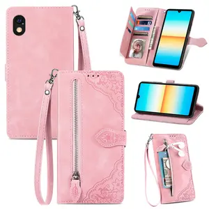 Pink PU TPU Dompet Kulit Mewah Casing Ponsel dengan Pemegang Kartu Tali Ritsleting untuk Iphone Semua Seri Samsung S21 S22