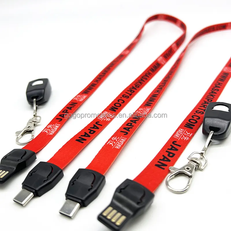 Promosi hadiah desain baru menyesuaikan Logo Lanyard kabel 3 In 1 USB kabel Data pengisi daya 85cm Lanyard kabel Data pengisian