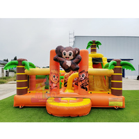 Château Gonflable Commercial Personnalisé Écologique avec Toboggan et Motif Singe, Garantie 3 Ans