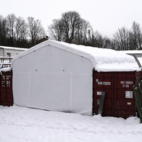 Abri conteneur à toit en pente 20x20 pieds avec paroi arrière, résistant aux UV, tente de rangement portable entre conteneurs maritimes