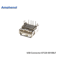 Conector Automotriz Amphenol 87520-0010BLF USB-A 2.0 Macho/Hembra de 4 Pines, Ángulo Recto, Montaje a Través de Orificio, Aleación de Cobre