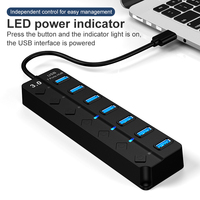Hub USB 3.0 para PC, Divisor de Alta Velocidad de 4 a 7 Puertos con Interruptor de Encendido/Apagado, Material ABS para Computadora Portátil, en Existencia