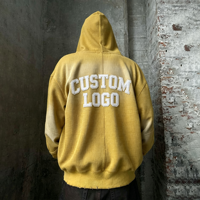 Sweat à capuche thermique en molleton bouclette avec logo personnalisé, design vintage délavé à l'acide, sans cordons, veste zippée avec capuche