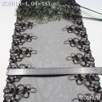 Accessoires de vêtements en gros, dentelle de luxe, largeur 30 cm, tulle noir, paillettes, broderie florale fantaisie, dentelle en maille pour robe Abaya