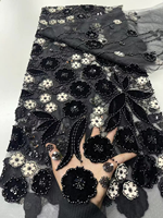 NI.AI Nouveau design Tissu en dentelle de velours brodé de perles et de sequins, Tissu en dentelle à broderie florale et perles
