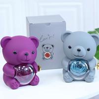 Nouvelles Idées de Produits 2025 – Cadeau Saint-Valentin Luxe : Boîte à Bijoux Ours en Peluche Rotatif Mignon avec Rose Éternelle Véritable