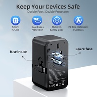 Worldplug Tous Ports Chargeur d'alimentation mural à charge rapide GaN 85W Type C Adaptateur universel de prise de voyage avec câble rétractable