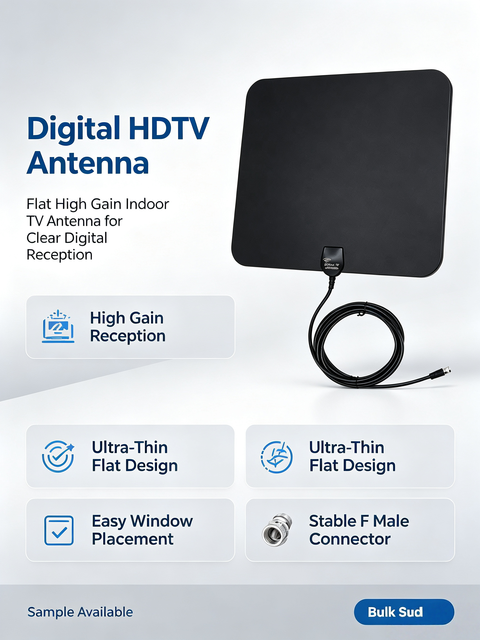 Digital HDTV Antenna 5+20dBi Gain Flat Indoor Vertical Polarization  Freeview TV Aerial for Male Connector DVB-T/DVB-T2