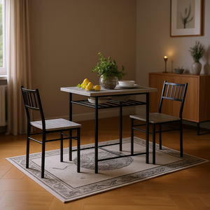 Ensemble de salle à manger moderne 3 pièces avec structure en métal et chaises à dossier en lattes pour des repas confortables - Product Image 2