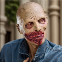 Masque intégral en latex de zombie dégoulinant et sanglant, tête chauve amusante, yeux bleus/colorés, tendance pour Halloween, cosplay, fête d'horreur