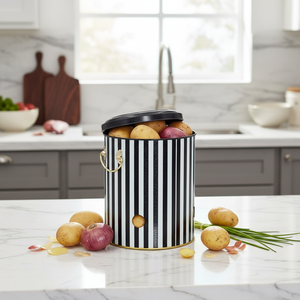 175x225mm Metal Food <b>Storage</b> & <b>Container</b> 5L Capacity for Potato & Onion Black & White Line Pattern - Product Image 3