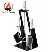 Ensemble d'outils pour foyer en acier noir, 3 pièces, avec pelle, fourche et brosse, accessoires durables pour foyer à bois d'intérieur, manche en marbre