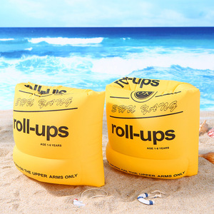 Flotadores de brazo inflables Shu Wang Roll-Ups para niños de 1 a 6 años, equipo de seguridad para nadar, color amarillo sólido, material de PVC. - Product Image 1