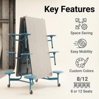 Table et chaises pliantes mobiles directes d'usine, 8/12 places, pour conférence, formation, cantine scolaire, cuisine, utilisation moderne en acier