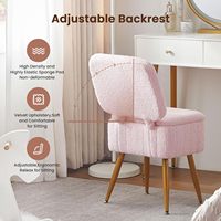 Tabouret de Vanité Multifonctionnel Moderne Petit Pouf Doux en Fausse Fourrure 4 Pieds en Métal Pieds Antidérapants Chambre à Coucher Chaise de Maquillage Rose