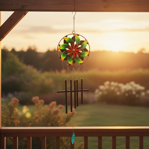 Carillon éolien en métal coloré avec éolienne rotative, moderne, résistant aux intempéries, fait main, décorations de jardin extérieur, design <span class=keywords><strong>moulin</strong></span> à <span class=keywords><strong>vent</strong></span> vélo/fleur - Product Image 5