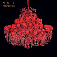 Lustre LED en cristal K9 rouge Maria Theresa, hauteur réglable, luminaire suspendu de luxe, décoration de plafond pour hôtel, villa, grande taille, garantie 3 ans