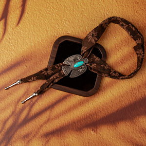 Cravate Bolo Bohème Unisexe, Sangle en Coton Marron à Motifs Marguerites, Breloques en Alliage : Papillon, Œil <span class=keywords><strong>de</strong></span> Tigre, Tête <span class=keywords><strong>de</strong></span> <span class=keywords><strong>Taureau</strong></span>, Aigle, Dragon, Pierre Rouge - Product Image 5