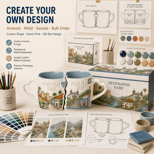 Ensemble de tasses en céramique personnalisées souvenirs de lieux emblématiques du <span class=keywords><strong>Portugal</strong></span>, avec poignée en forme de cœur entrelacé, motif en relief Guimaraes <span class=keywords><strong>Braga</strong></span>, cadeau - Product Image 2