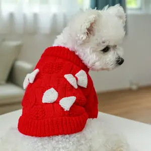 Simpatico vestito maglione per cani da compagnia con fiocco vestiti per cani caldi invernali abito lavorato a maglia per cani di taglia piccola e media Pet Chihuahua