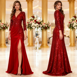 Kadın 3/4 kollu gece elbisesi payet süslenmiş elbise Homecoming parti düğün için XS <span class=keywords><strong>Hi</strong></span>-<span class=keywords><strong>Lo</strong></span> Ruffled Mermaid elbise - Product Image 2