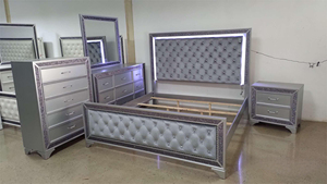 Letto matrimoniale Runwood in legno imbottito di lusso leggero, con testiera trapuntata a LED e cristalli, set <span class=keywords><strong>mobili</strong></span> camera da letto - Product Image 5