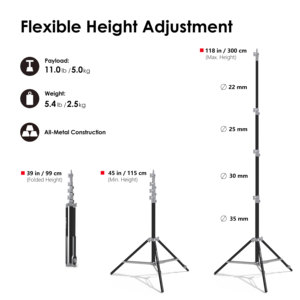 RAUBAY Professional 10ft Silver Aluminum Alloy Light <b>Stand</b> <b>Corner</b>-Style Air Cushion Adjustable Photography Light Support - Product Image 4