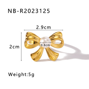 <span class=keywords><strong>Europe</strong></span> Amérique Léger Plaqué Or 18k Étanche Polyvalent Bijoux Femme Vintage Rayé Bowknot Fashion Design Bague Ouverte - Product Image 6