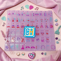 Ensemble de Mahjong de Luxe en Cristal Violet avec un Aspect Translucide, Tuiles de Jeu de Mahjong Gravées avec des Motifs Artistiques et Tendance