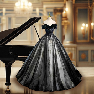 Black Ball Gown Sweetheart Neckline Empire Waist Floral Print Evening Dress for Party Wedding Ceremony - Product Image 2