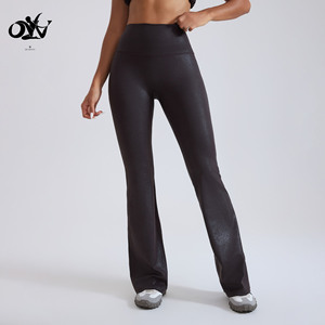 Taille haute Imitation <span class=keywords><strong>Cuir</strong></span> Flare Yoga Pantalon Anti-curling Edge Design Fitness Sport Leggings Minceur Doux Yoga Pantalon pour Femmes - Product Image 5