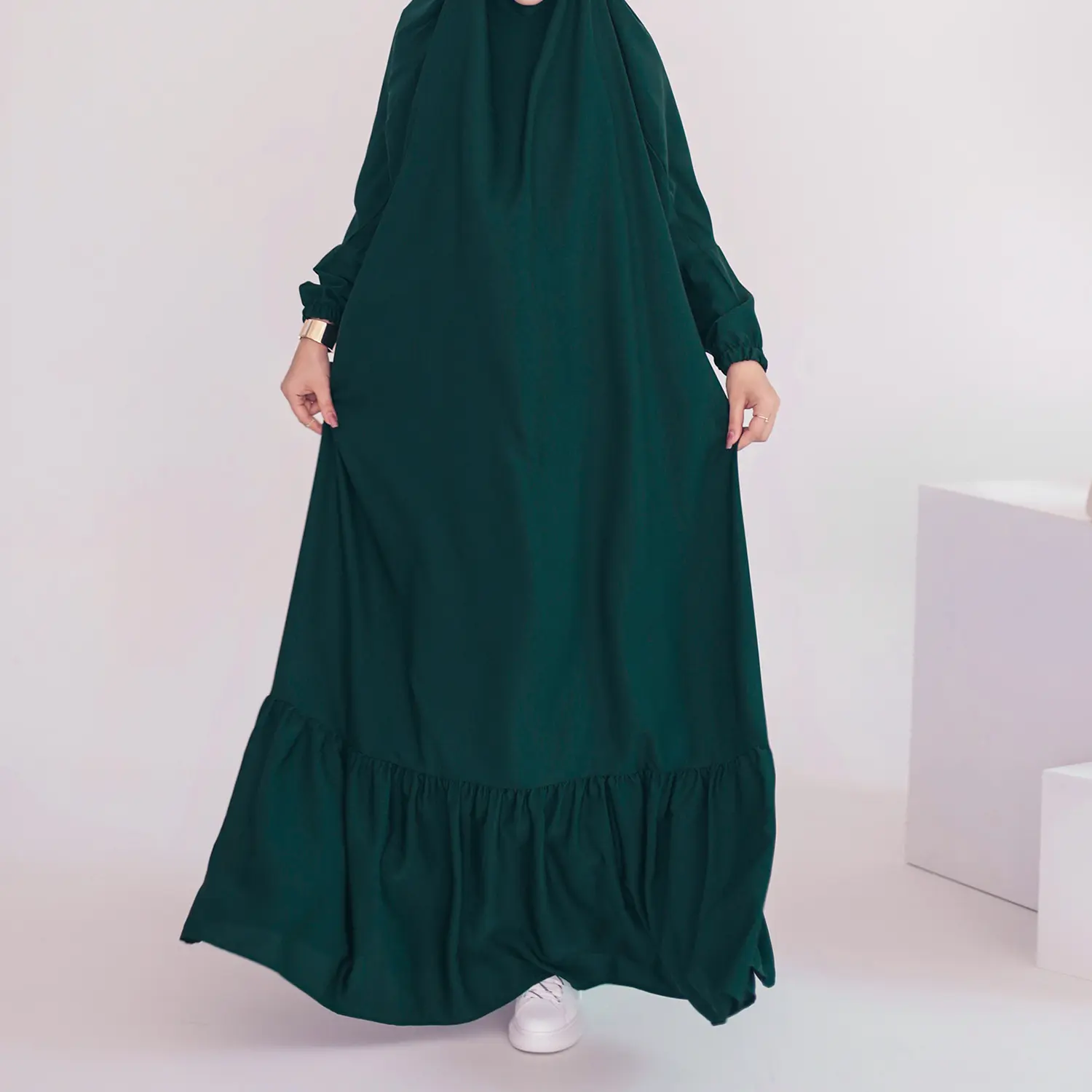 Abiti tradizionali islamici da donna Ramadan Eid Khimar Jilbab tinta unita musulmana preghiera Abaya