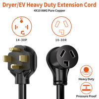Kabel Ekstensi Daya Pengering Tugas Berat ETL Terdaftar Nema 14-30P ke 10-30R 1.5FT 30A 3X SJTW, Adaptor 3 Cabang ke 4 Cabang