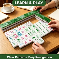 Ensemble de Mahjong en Acrylique Gravé de Luxe, Tuiles de Mahjong Américaines Vertes pour les Rassemblements de Mahjong du Week-end