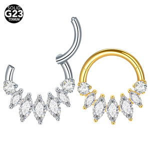 Lingchee G23 anillo de Nariz de titanio 7 circón tabique Clicker anillo con bisagras anillo de nariz pendiente Piercing joyería para mujer - Product Image 1