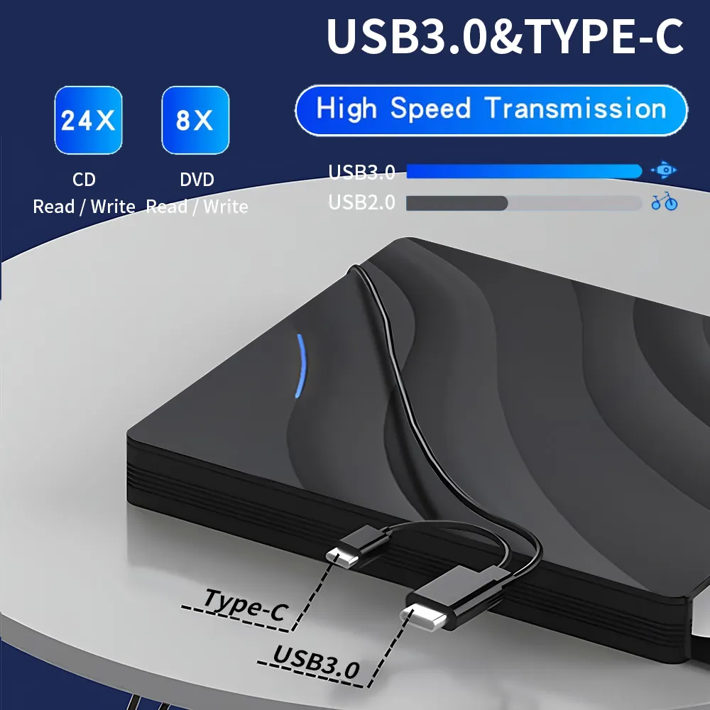 TISHRIC USB 3.0 tipe-c multifungsi, pembakar DVD eksternal USB CD Writer Drive cocok untuk Laptop PC dalam berbagai kesempatan