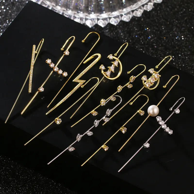 Tracy & Herry New Fashion Handmade Matel Crystal Women Lightning Jewelry orecchino Crystal Piercing Ear Cuff orecchini a gancio