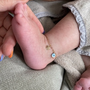 Cavigliera alla Moda in Acciaio Inossidabile, Gioielli per Bambini, Accessori per Piedi, Cavigliera con Occhio Turco Blu e Fiore - Product Image 6